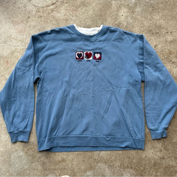 Vintage Blue Graphic Womens  Sweater embroidered grandmas sweater cottage core - Picture 1 of 9